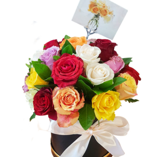 Mixed Red Roses Hat Box