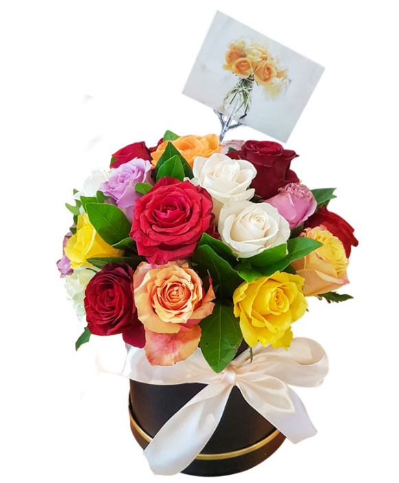 Mixed Red Roses Hat Box